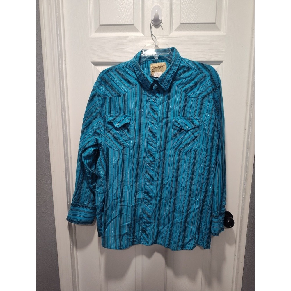 Wrangler Men's Blue/Black/Silver Pearl Snap L/S Western Shirt 3XL